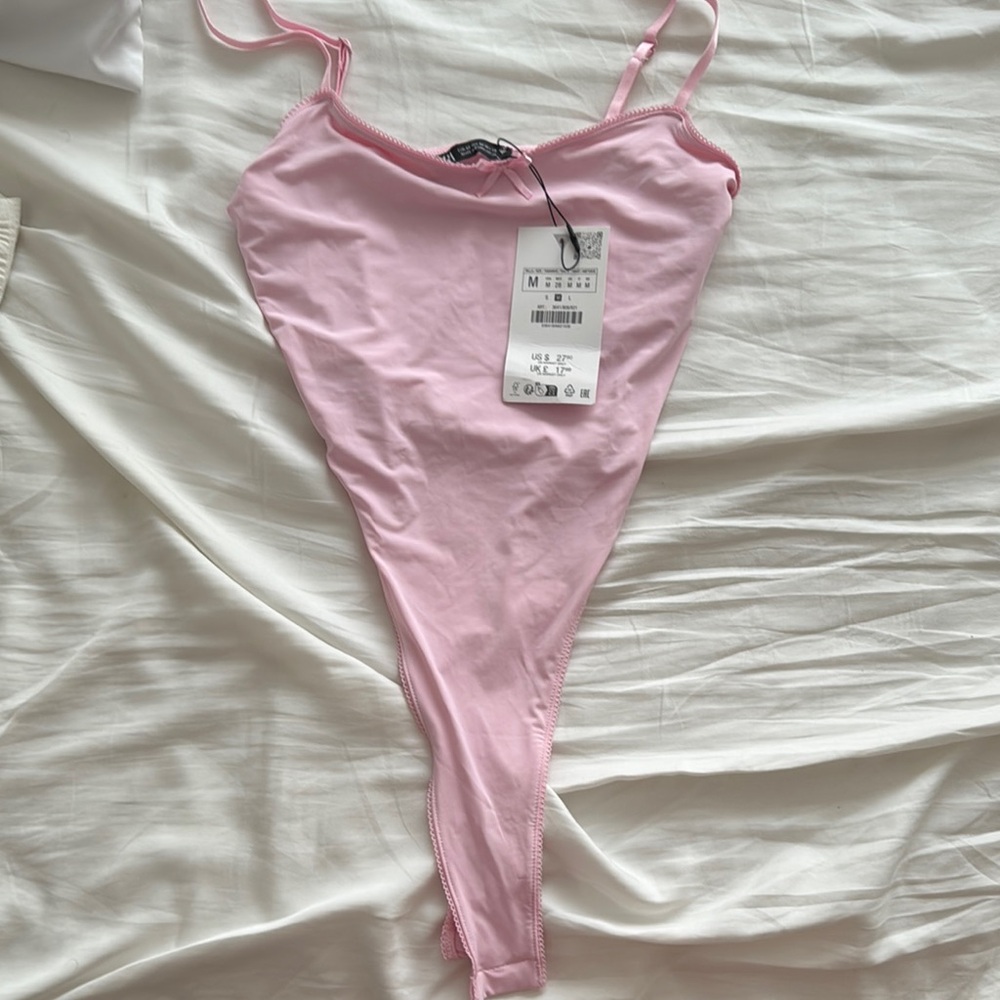 Zara Pink Spaghetti Strap Bodysuit